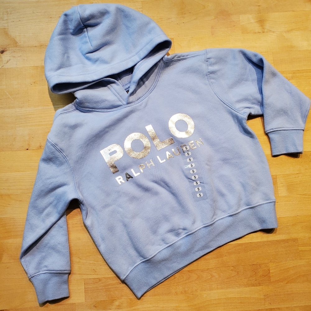 Polo by Ralph Lauren Kids Light Blue Hoodie with Silver Logo Size 5